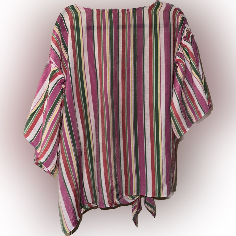 Notations Colorful Button Down Tie Blouse - Picture 2 of 8